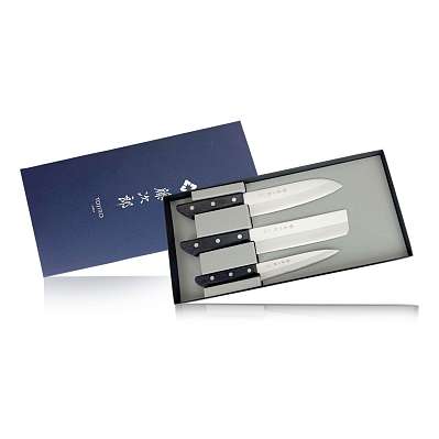 Набор из 3-х Кухонных ножей TOJIRO GIFTSET (TBS-300),  в подарочной упаковке, 13,5см, 16,5см, 17см  фото 5