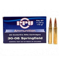 Охотничий патрон .30-06 Spr PPU  FMJ BT Full Metal 11,34г/175gr (20)